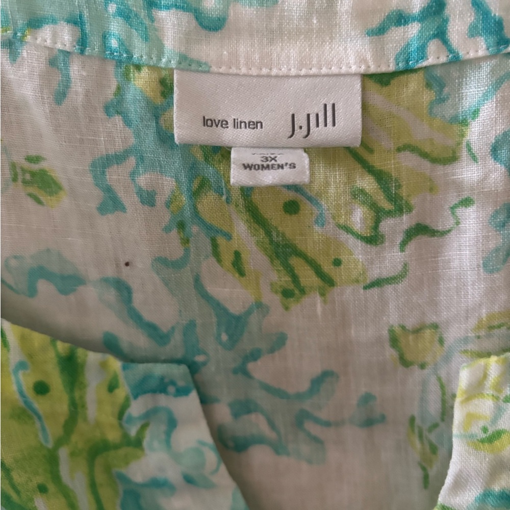 J. Jill Seafoam, Aqua & Lime Linen Tunic 3x - Picture 2 of 6